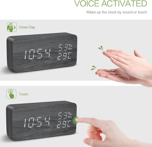 Reloj Despertador Digital De Madera, Reloj De Escritorio Led