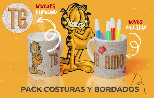 15 Plantillas Sublimar Tazas Efecto Bordado Jpg + Editables