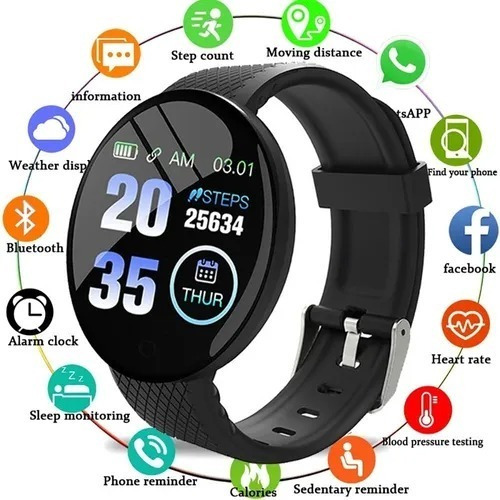 Reloj de pulsera inteligente Smartwatch D18, color de la funda: negro