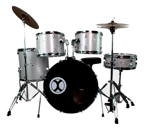 Extreme Exbt071 Bateria Profesional Plata Sparkle 5 Piezas Color Negro