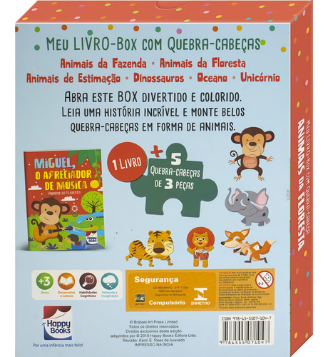Meu LIVRO-Box com Quebra-cabeça: Animais da Floresta, de Brijbasi Art Press. Editorial Happy Books, capa mole em português, 2022