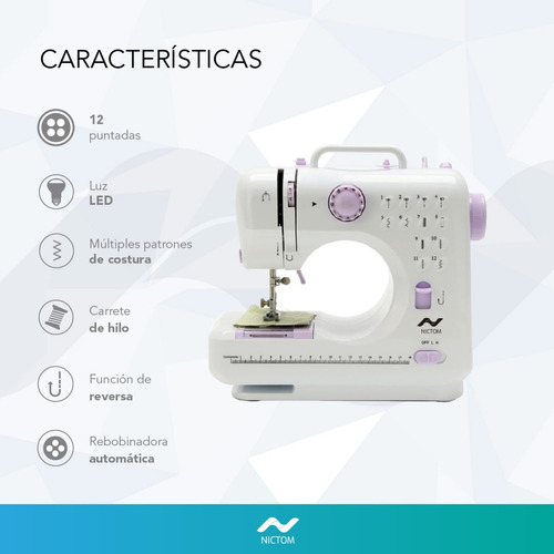 Imagen 5 de 7 de Máquina De Coser Nictom Mc02 Recta 12 Tipos De Puntadas