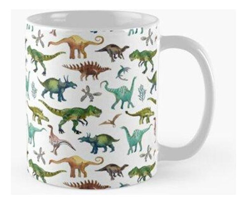 Taza Dinosaurios Pintados A Mano En Acuarela En Colores Natu