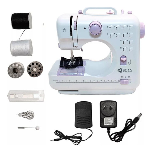 Maquina De Coser Portátil 12 Puntadas C/ Pedal Blanca Y Lila