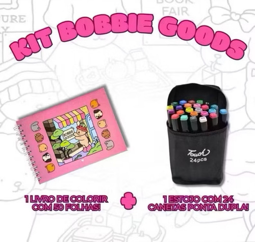 Kit  Colorir Capa Dura + Canetas Touch 24 Cores Bolsa Bob