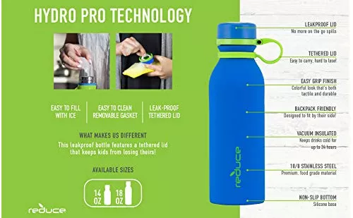 reduce Stainless Steel Hydro Pro Kids Water Bottle, 14oz - Vacuum Insulated  Leak Proof Water Bottle for Kids - Great for On the Go and Lunchboxes -  Furry Friends Design, Blue Sloth