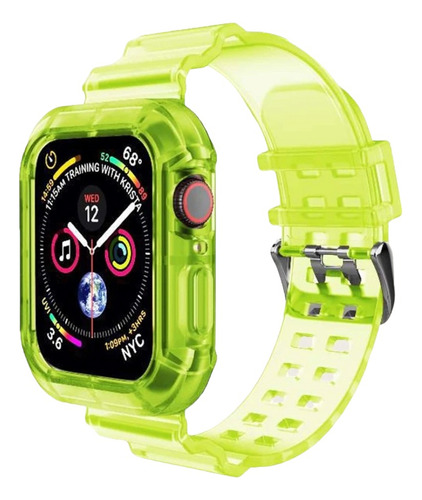 Correa Para Applewatch Goma Transparente Verde Neon