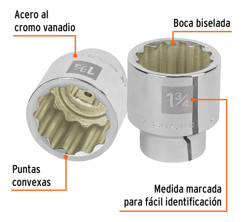 Dado 12 Puntas 1-3/4´ Cuadro 3/4 Acero Biselado Pulido 13866