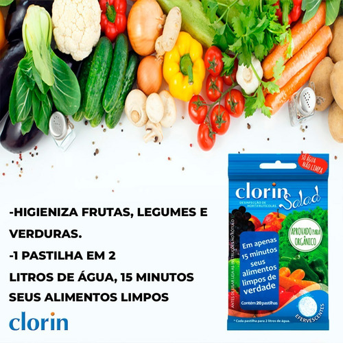 Kit 12 Clo-rin Salad - Pastilhas Efervescentes P/ Alimentos Cor Branco