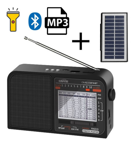 Radio Am Fm Portatil No Pilas Solar Recargable Bluetooth 