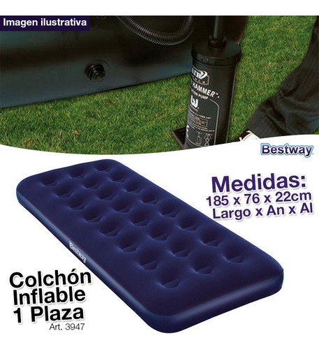 Colchon Inflable Bestway 1 Plaza 185 X 76 Camping + Inflador