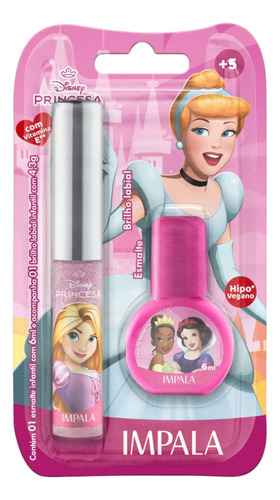Kit Esmalte E Gloss Labial Princesas Disney Infantil Impala