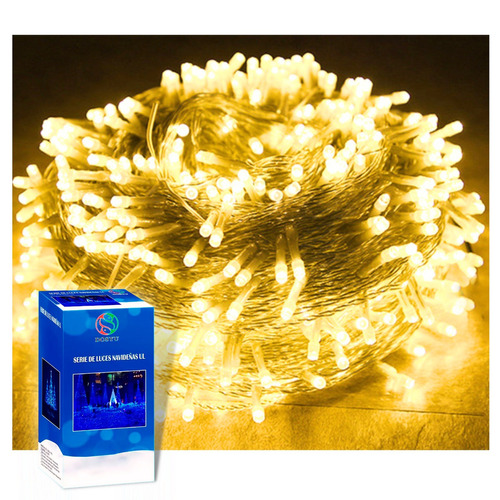 Serie Navideña 700 Led 35 Metros Luces Navideñas Decorativas Cable Transparente Foco Clásico Luz Blanco Cálido Marca Dosyu