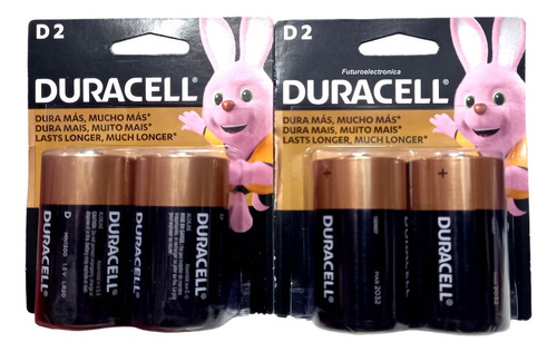 Pack Duracell 4 Unidades Tipo D Grande Alkalina Duracion