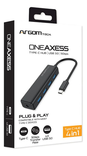 Mini Hub Argomtech De 4 Puertos Usb 3.0 Conexión Usb Tipo-c