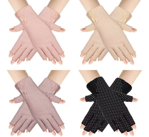 4 Pares Guantes Sin Dedos De Protección Solar Para Mujer