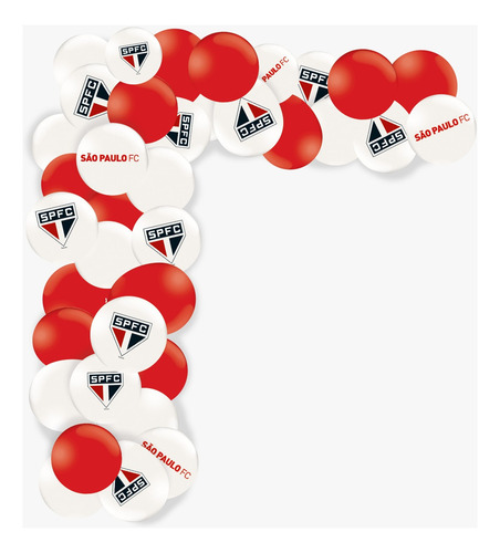 Kit de globos tricolores Arco Fácil São Paulo con cinta, 48 unidades