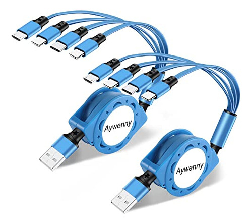 Cable De Cargador Retráctil Multiusb 4 En 1  Paquete De 2  3