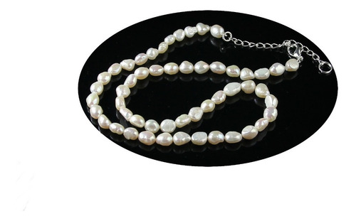 Colar 50cm Perola Água Doce Cultivad 8mm Prata Teostone 1354