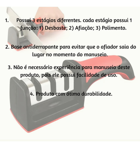 Amolador De Facas Profissional Afiador Com 3 Níveis Afiação