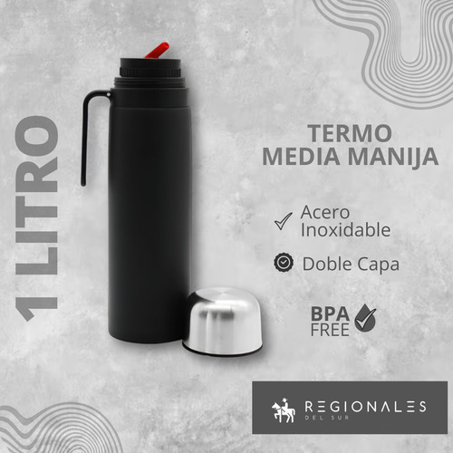 Termo Media Manija Negro 1lts Acero Inoxidable Pico Cebador Negro
