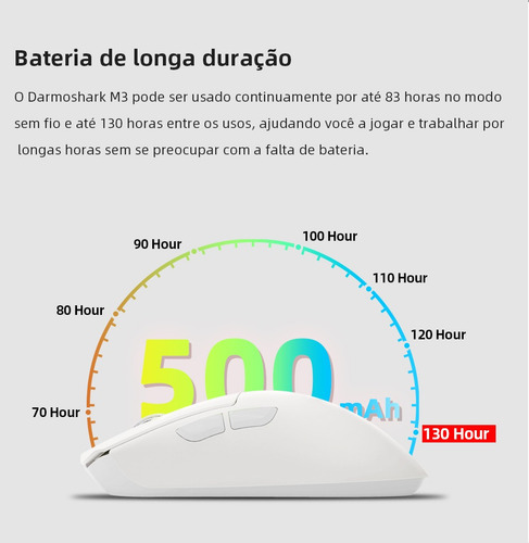 Mouse Gamer Darmoshark M3 Sem Fio Paw3395 Branco
