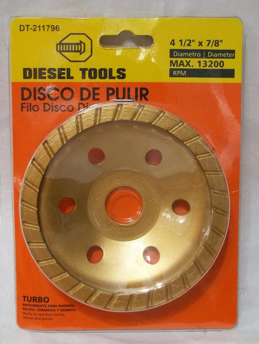 Disco Para Pulir 4-1/2 PuLG X 7/8 PuLG. Turbo Diesel Tools