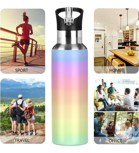 Xigua Rainbow Pastel Botella De Agua Con Tapa De Paja 22 Oz