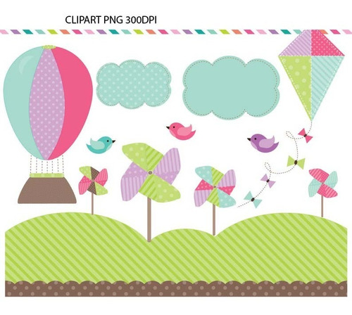 Kit Imprimible Digital Clipart Hot Air Globo Pinwheels Kite
