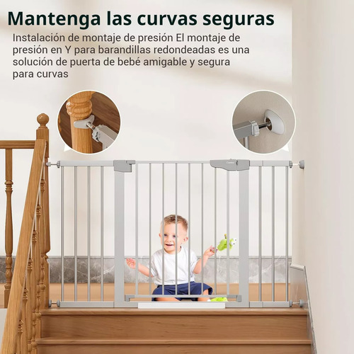 Quoriv Puerta Seguridad Interior Expandible Reja Pressure Mount Para Bebe Mascota +peluches, Altura Total 78cm Expandable 69-116cm,menos De 90 Grados De Cierre Automático De Rebote,blanco