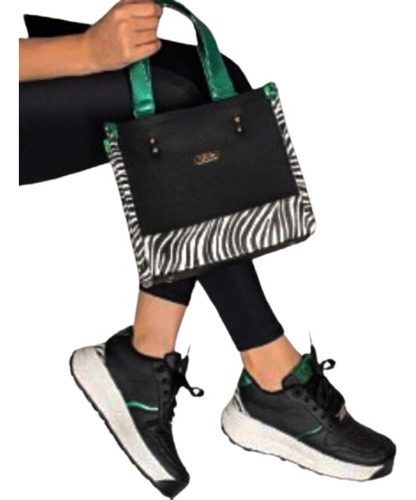 Zapatillas Ylo Negro Y Verde Combo Con Cartera