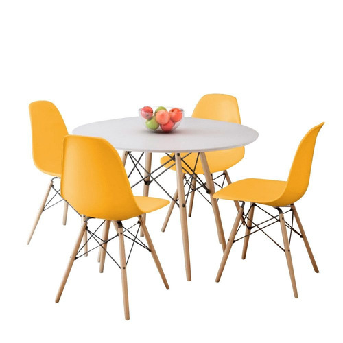 Conjunto Mesa Eiffel 100 Cm Com 04 Cadeiras Eiffel Amarelo