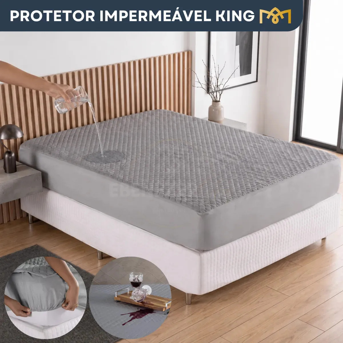 Protetor Colchão King Ebenezer Shop Impermeável Antialérgico Cinza