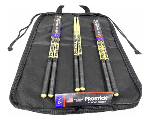 Kit Baqueta 3 Pares 7a M Com Grip Prostick Usa + Bag Brinde