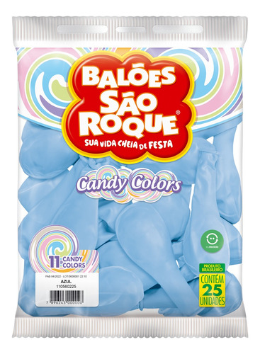 Balão Bexiga Nº 11 Festa Candy Color, 25 Unid Diversas Cores Cor Azul