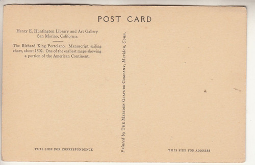 Postal Antiguo Mapa De America Henry Huntington California (Usado)