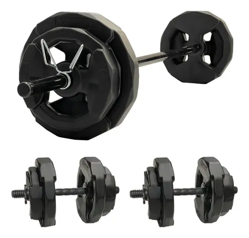 Kit Set Barra Discos Pesas 2 Mancuernas 20 Kg Fitnesas