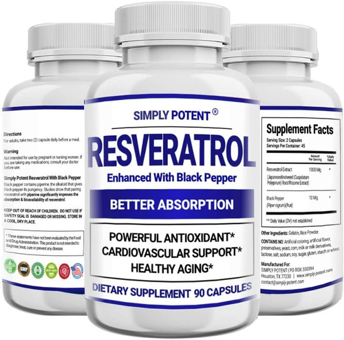 Resveratrol 90caps Simply Poten - Unidad a $2299
