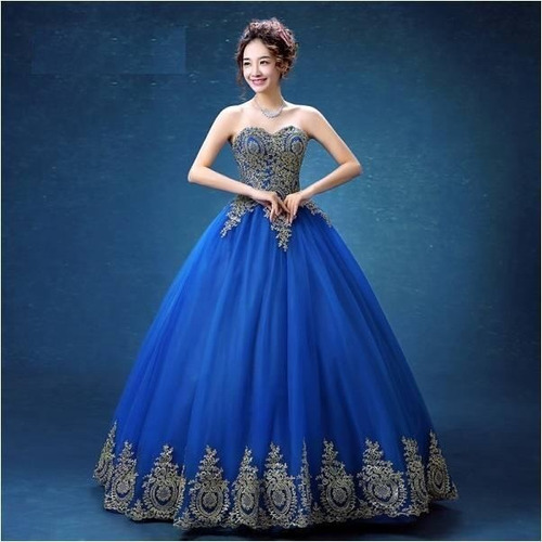 Vestido De Xv Años 15 Quince Encajes Bordados Azul Rey | Meses sin intereses