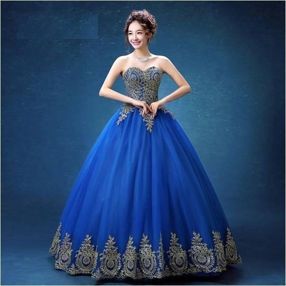 Vestido De Xv Años 15 Quince Encajes Bordados Azul Rey | Meses sin intereses