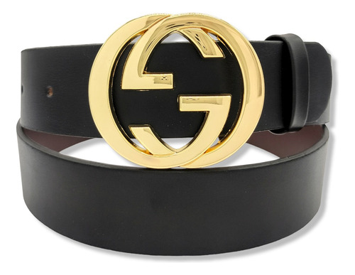Cinturon Gg Moda Mujer Hombre Negro Liso Unisex G-invertida Color G Invertida Dorada Talla Xs (90cm)