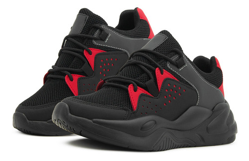 Tenis Sneaker Moda Deportivo Unisex Negro/rojo 22-29
