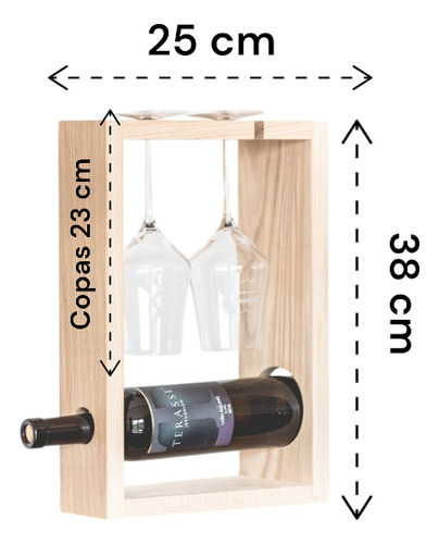 Soporte Para Vinos De Encino, Estante De 1 Botella Y Copas