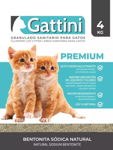 Piedras Aglomerantes Gattini Premium 4kg Gato Gatito Kitten