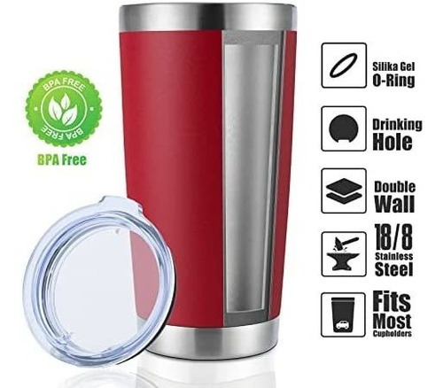 Vaso Termico Acero Inoxidable C/ Tapa Dupla Pared-rojo/4und