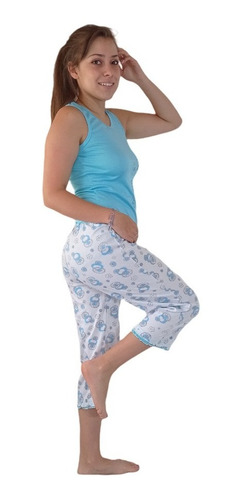 Pijama Capri Manga Sisa Estampada Pesquero Dama Mujer Algodo