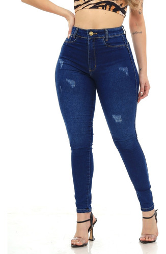 Calça Jeans Feminina Skinny Levanta Bumbum Azul Premium