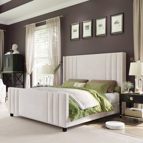 Base De Cama King Size Aurieona Taizada En Terciopelo Gris