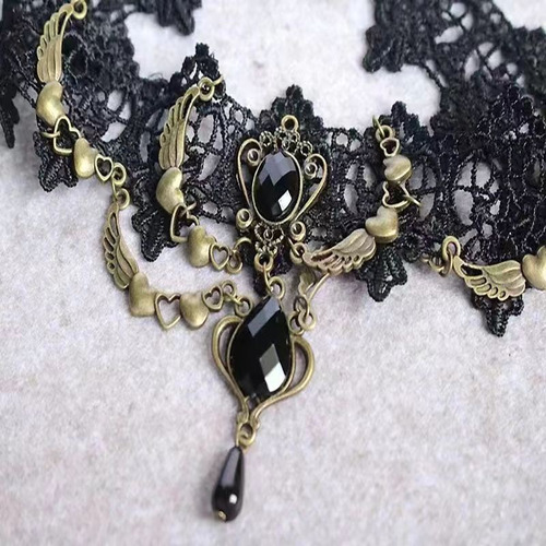 Pulsera De Muñeca De Encaje Negro Gótico Punk De Steam,