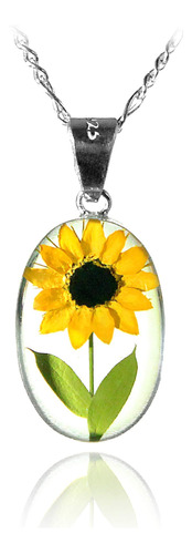 Collar De Girasol Real En Plata Esterlina Ovalada, 18  Caden